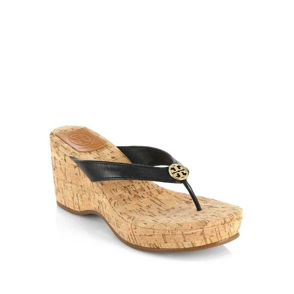 Tory Burch Shoes - Tory Burch Leather Cork Wedge Platform Sandals Black Suzy Thora Womens Size 8 8M